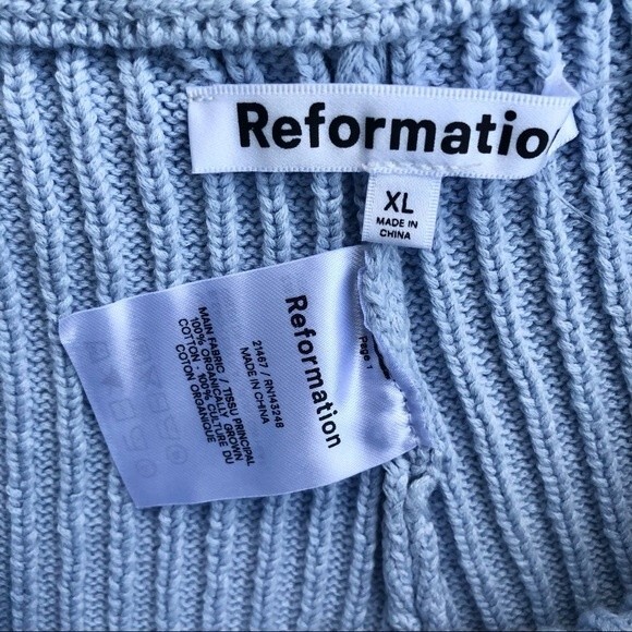 NWT Reformation Cort Short Sweater Set Ribbed Knit sky blue Cotton XL - Picture 7 of 7